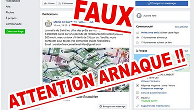 Arnaque - page frauduleuse - aides financières - Facebook - Saint-Leu 