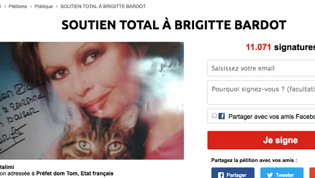 Pétition - Soutien - Brigitte Bardot - 11 000 signatures - Polémique - La Réunion